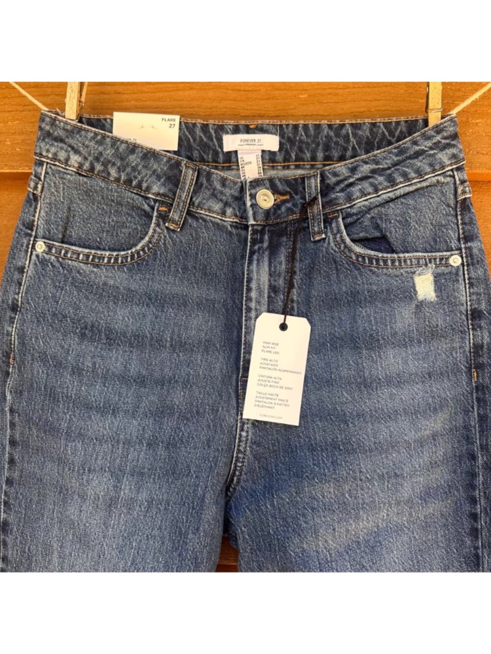Forever 21 Womens Flared Denim Jeans With Daisy Embroidery & Raw Hem Size 27 - Picture 4 of 14